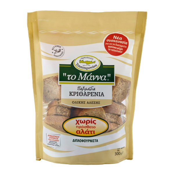 ΤΟ ΜΑΝΝΑ ΠΑΞΙΜΑΔΙ ΚΡΙΘΑΡΕΝΙΟ 300gr. - (ΧΩΡΙΣ ΑΛΑΤΙ)