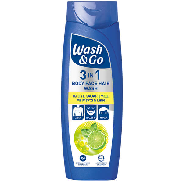 WASH ΚΑΙ GO MEN SHAMPOO 3in1 360ml - (MINT ΚΑΙ LIME) (1+1 ΔΩΡΟ)