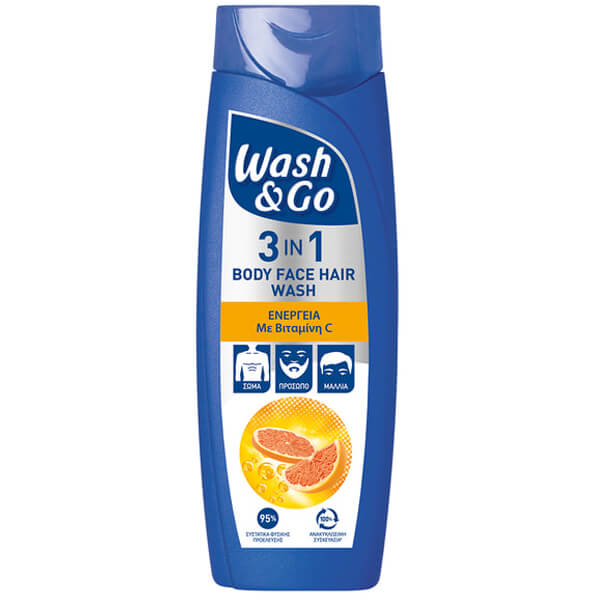 WASH ΚΑΙ GO MEN SHAMPOO 3in1 360ml - (VITAMIN C) (1+1 ΔΩΡΟ)