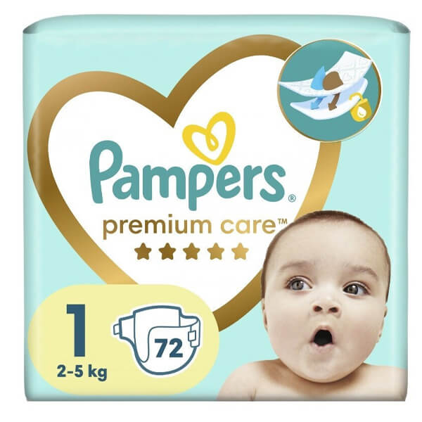 PAMPERS ΠΑΝΕΣ PREMIUM CARE Νο1 (72τεμ.) (2-5kg) (JUMBO)