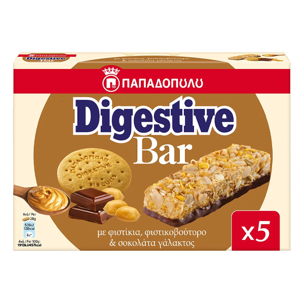 ΠΑΠΑΔΟΠΟΥΛΟΥ DIGESTIVE BARS (5x28gr.) - (ΦΙΣΤΙΚΙΑ, ΣΟΚΟΛΑΤΑ & ΦΙΣΤ/ΤΥΡΟ)