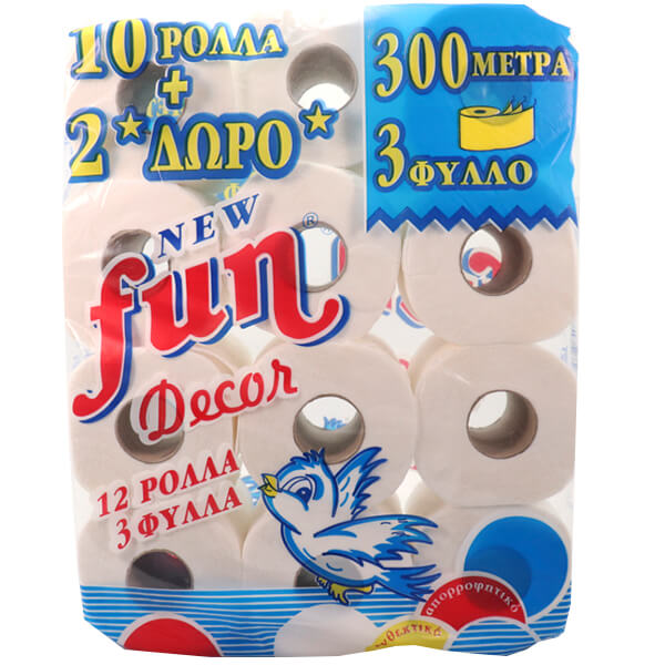 FUN ΧΑΡΤΙ ΡΟΛΛΟ ΥΓΕΙΑΣ 3ΦΥΛΛΟ (12x110gr) - (10+2ρολλά ΔΩΡΟ)