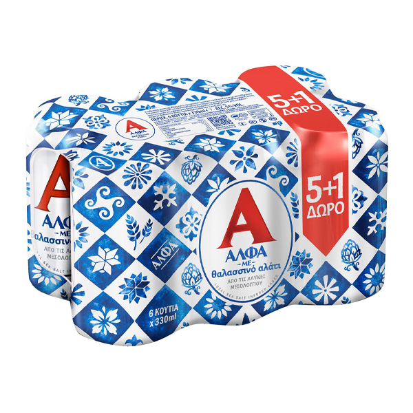 ΑΛΦΑ ΜΠΥΡΑ ΜΕ ΘΑΛΑΣΣΙΝΟ ΑΛΑΤΙ ΚΟΥΤΙ vol 5% (6x330ml) - (5+1 ΔΩΡΟ)