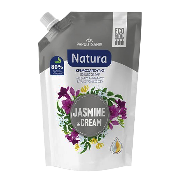 PAPOUTSANIS NATURA ΑΝΤΑΛΛΑΚΤΙΚΟ ΚΡΕΜΟΣΑΠΟΥΝΟ 500ml - (JASMINE ΚΑΙ CREAM)