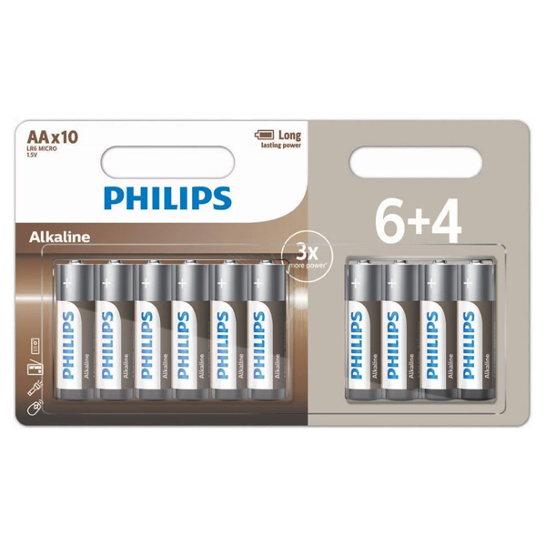 PHILIPS ΜΠΑΤΑΡΙΑ ΑΛΚΑΛΙΚΗ AA (6+4τεμ) - (ΜΕ ΦΟΡΟ 0,20€)
