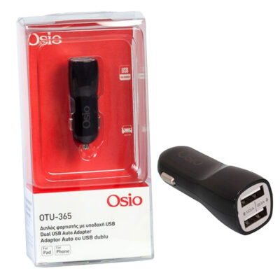 OSIO ΦΟΡΤΙΣΤΗΣ ΑΥΤΟΚΙΝΗΤΟΥ ΜΕ 2 USB ΘΥΡΕΣ - (ΜΑΥΡΟΣ) (OTU365B)