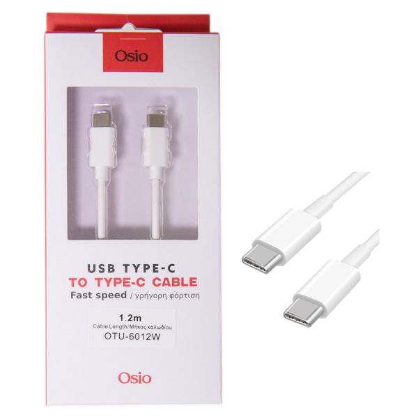 OSIO ΚΑΛΩΔΙΟ ΦΟΡΤΙΣΗΣ ΚΑΙ ΣΥΓΧΡΟΝΙΣΜΟΥ ΑΠΟ TYPE C ΣΕ TYPE C (1,2m) - (ΛΕΥΚΟ) (OTU-6012W)