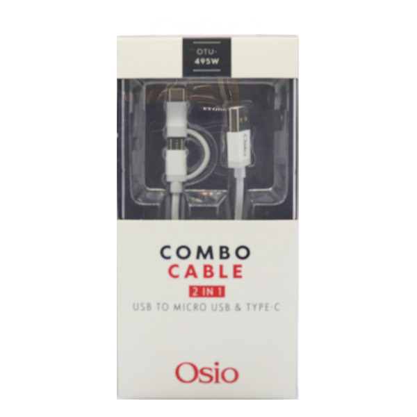 OSIO ΚΑΛΩΔΙΟ ΦΟΡΤΙΣΗΣ ΚΑΙ ΣΥΓΧΡΟΝΙΣΜΟΥ ΑΠΟ USB ΣΕ MICRO & TYPE C  (1m) - (ΛΕΥΚΟ) (OTU-495W)