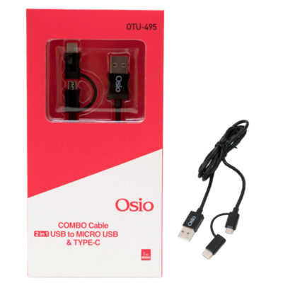 OSIO ΚΑΛΩΔΙΟ ΦΟΡΤΙΣΗΣ ΚΑΙ ΣΥΓΧΡΟΝΙΣΜΟΥ ΑΠΟ USB ΣΕ MICRO ΚΑΙ TYPE C  (1m) - (ΜΑΥΡΟ) (OTU-495B)
