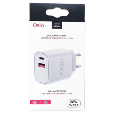 OSIO ΦΟΡΤΙΣΤΗΣ ΤΑΧΕΙΑΣ ΦΟΡΤΙΣΗΣ ΜΕ USB ΚΑΙ TYPE C ΥΠΟΔΟΣΧΗ - (ΑΣΠΡΟΣ) (OTU-5904W)