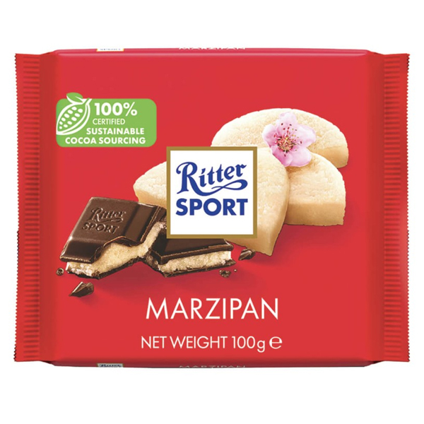 RITTER SPORT ΣΟΚΟΛΑΤΑ 100gr. - (ΜΑΥΡΗ ΣΟΚΟΛΑΤΑ ΜΕ MARZIPAN)