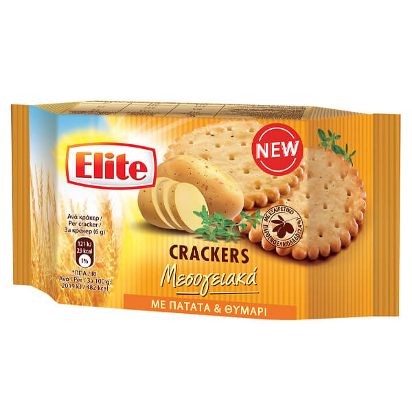 ELITE CRACKERS ΜΕΣΟΓ/ΚΑ 105gr. - (ΠΑΤΑΤΑ ΚΑΙ ΘΥΜΑΡΙ)