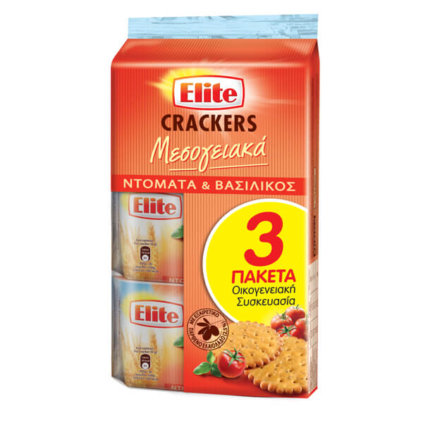 ELITE CRACKERS ΜΕΣΟΓΕΙΑΚΑ (3x105gr.) - (ΝΤΟΜΑΤΑ ΚΑΙ ΒΑΣΙΛΙΚΟΣ)