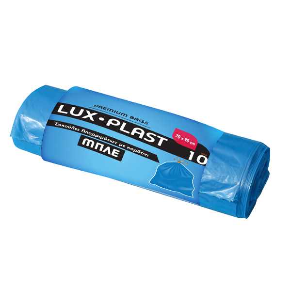 LUX PLAST ΣΑΚΟΥΛΑ ΑΠΟΡΡΙΜΑΤΩΝ ΡΟΛΟ ΜΕ ΚΟΡΔΟΝΙ ΜΠΛΕ  (10τεμ.) - (70x95cm)