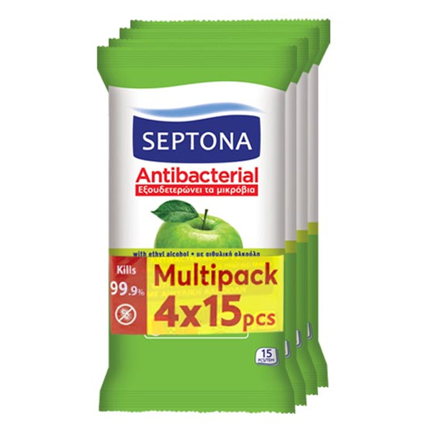 SEPTONA ΥΓΡΑ ΜΑΝΤΗΛΑΚΙΑ (4x15τεμ.) - (ΠΡΑΣΙΝΟ ΜΗΛΟ)