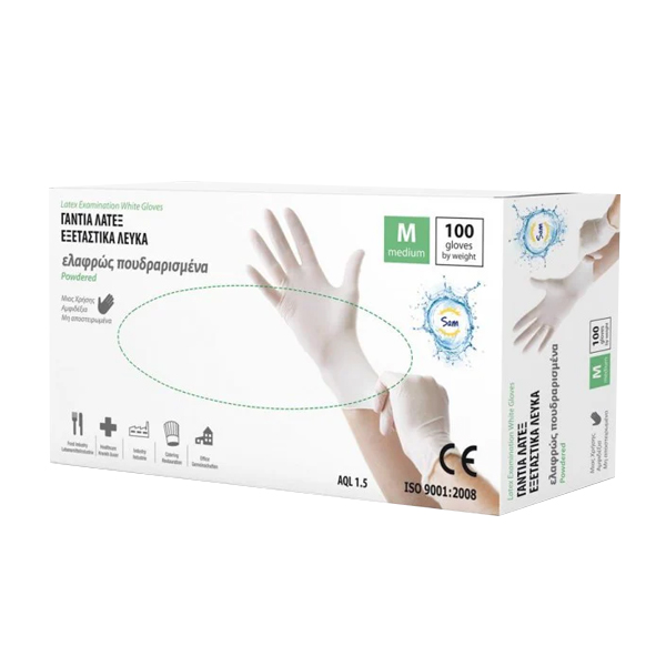 SAM ΓΑΝΤΙΑ ΛΑΤΕΞ ΕΛΑΦΡ. ΠΟΥΔΡΑΡΙΣΜΕΝΑ ΛΕΥΚΑ (100τεμ.) - (MEDIUM)