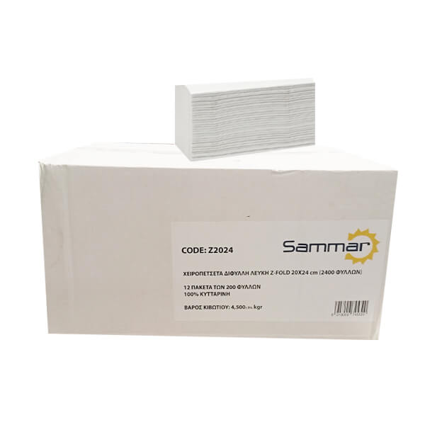 SAM ΧΕΙΡΟΠΕΤΣΕΤΑ ΛΕΥΚΗ 2Φ Z FOLD - INTERFOLD (20x24cm)  (Ζ2024)