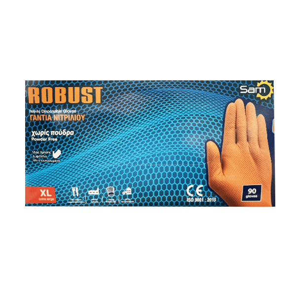 ROBUST ΓΑΝΤΙΑ ΝΙΤΡΙΛΙΟΥ ΠΟΡΤΟΚΑΛΙ (90τεμ.) - (XL)(ΧΩΡΙΣ ΠΟΥΔΡΑ) - (ΓΙΑ ΣΚΛΗΡΕΣ ΧΡΗΣΕΙΣ)