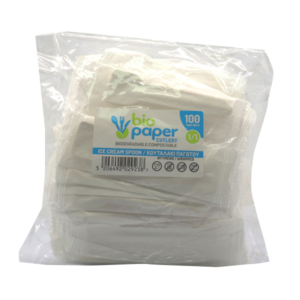 BIO PAPER ΚΟΥΤΑΛΙ ΠΑΓΩΤΟΥ (ΝΤΥΜΕΝΟ) (95mm) - (100τεμ) - (ΛΕΥΚΟ)