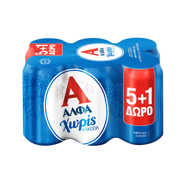 ΑΛΦΑ ΜΠΥΡΑ ΧΩΡΙΣ ΑΛΚΟΟΛ ΚΟΥΤΙ 330ml - (5+1 ΔΩΡΟ)
