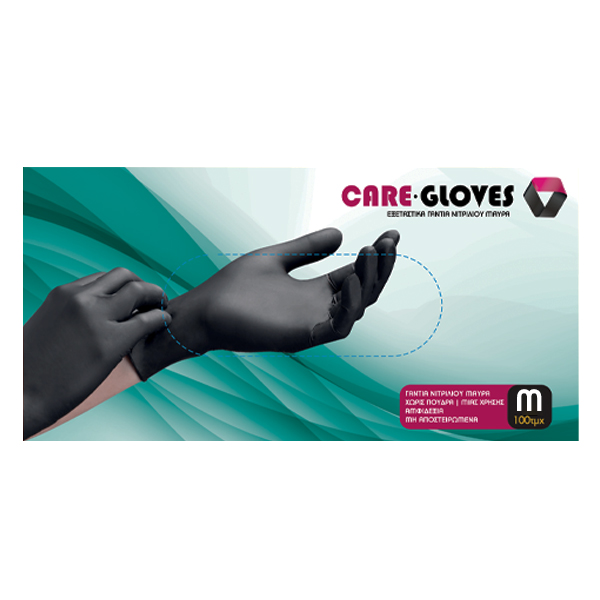 CARE GLOVES ΓΑΝΤΙΑ ΝΙΤΡΙΛΙΟΥ ΜΑΥΡΑ 100τεμ. - (MEDIUM)