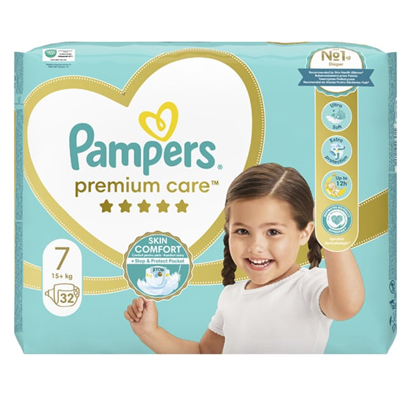 PAMPERS ΠΑΝΕΣ PREMIUM CARE Νο7 (32τεμ.) (15kg+) (JUMBO)
