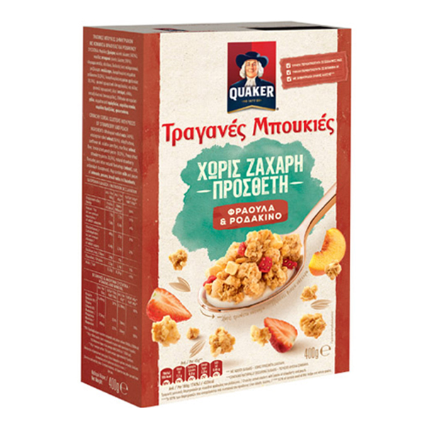 QUAKER ΤΡΑΓΑΝΕΣ ΜΠΟΥΚΙΕΣ Χ. ΖΑΧΑΡΗ 400gr. - (ΦΡΑΟΥΛΑ ΚΑΙ ΡΟΔΑΚΙΝΟ)