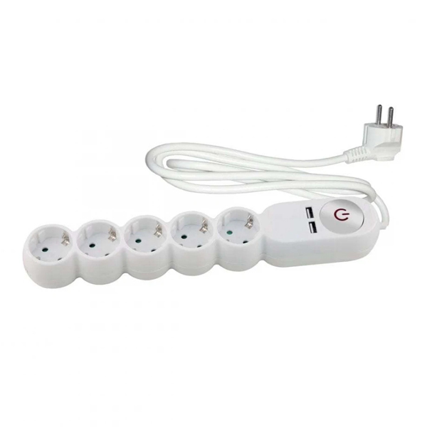 NEW GEN. ΠΟΛΥΠΡΙΖΟ ΑΣΦ. R.D.P. 5 ΘΕΣΕΩΝ ΜΕ ΚΑΛΩΔΙΟ 3G1.5 1.5mt+ΔΙΑΚΟΠΤΗ+2 USBΛΕΥΚΟ