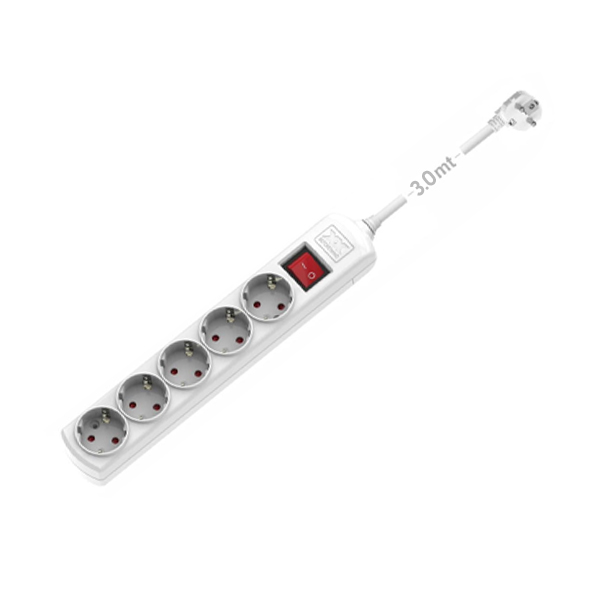 ΠΟΛΥΠΡΙΖΟ ΑΣΦΑΛΕΙΑΣ 5 ΘΕΣΕΩΝ ΜΕ ΔΙΑΚΟΠΤΗ+ΚΑΛΩΔΙΟ 3mt 3x1.5 + ΤΡΥΠΕΣ