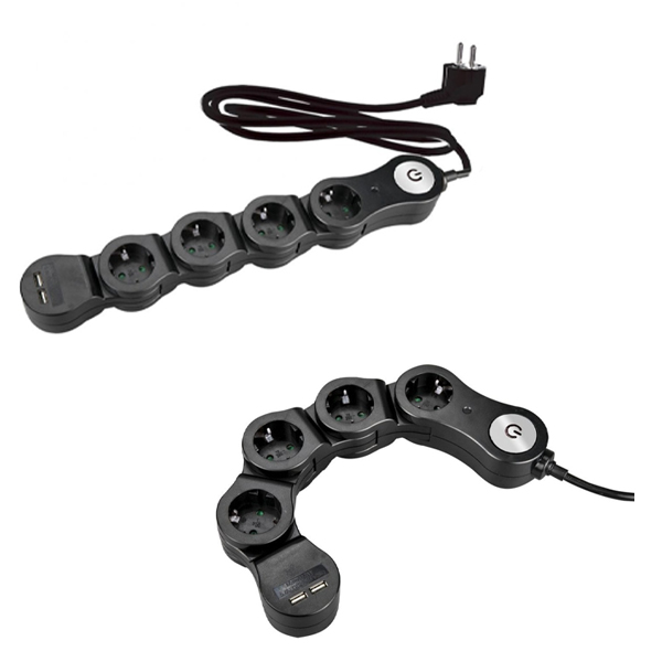 ΠΟΛΥΠΡΙΖΟ ΑΣΦΑΛΕΙΑΣ R.D.P. ΣΠΑΣΤΟ 4 ΘΕΣΕΩΝ ΜΕ ΚΑΛΩΔΙΟ 3G1.5 1.5mt + ΔΙΑΚΟΠΤΗ + 2 USB ΜΑΥΡΟ