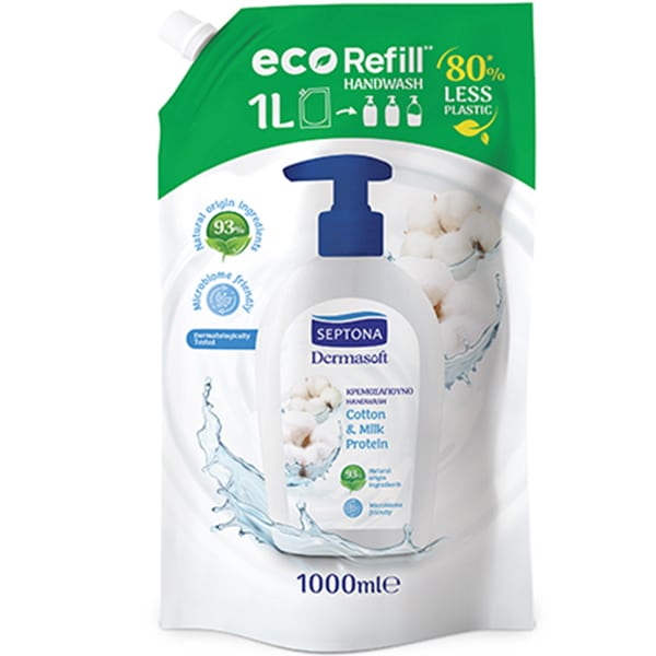 SEPTONA DERMASOFT ΑΝΤΑΛΛΑΚΤΙΚΟ ΚΡΕΜΟΣΑΠΟΥΝΟ 1lt - (COTTON ΚΑΙ MILK PROTEIN)