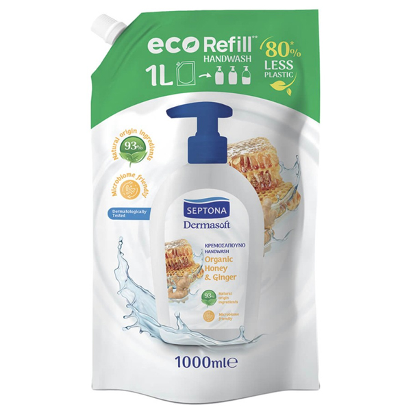 SEPTONA DERMASOFT ΑΝΤΑΛΛΑΚΤΙΚΟ ΚΡΕΜΟΣΑΠΟΥΝΟ 1lt - (HONEY ΚΑΙ GINGER)