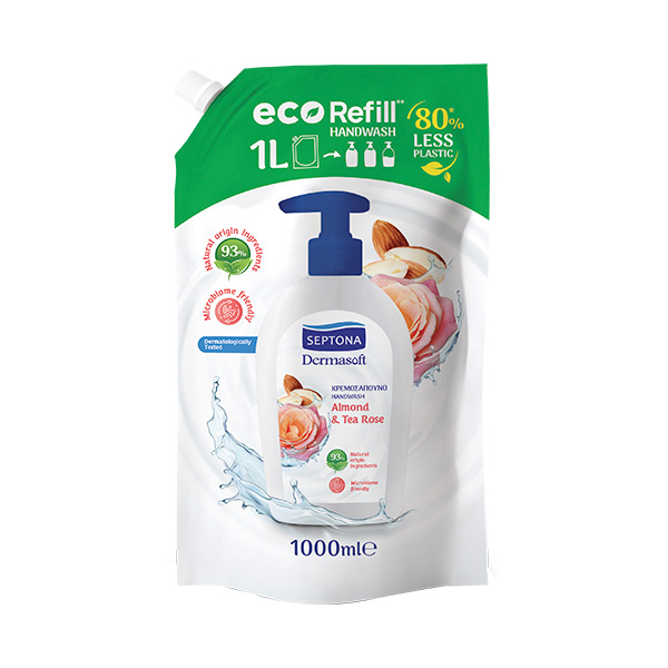 SEPTONA DERMASOFT ΑΝΤΑΛΛΑΚΤΙΚΟ ΚΡΕΜΟΣΑΠΟΥΝΟ 1lt - (ALMOND ΚΑΙ TEA ROSE)