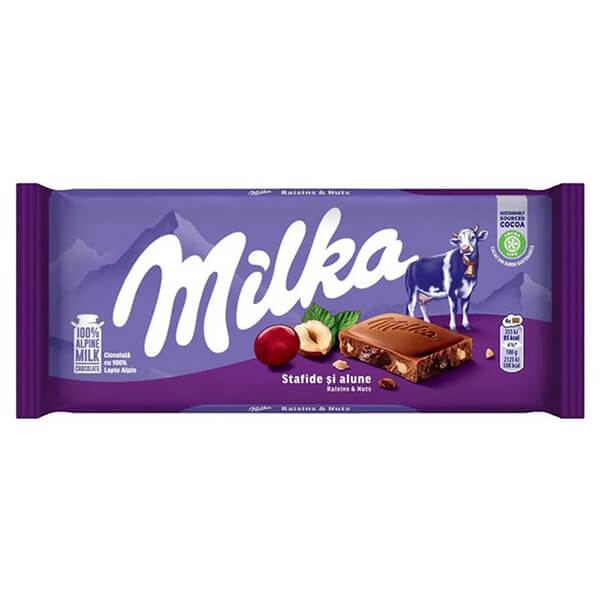 MILKA ΣΟΚΟΛΑΤΑ  90gr - (RAISINS ΚΑΙ HAZELNUTS)