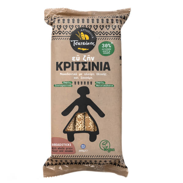 ΤΣΑΤΣΑΚΗΣ ΕΥ ΖΗΝ ΚΡΙΤΣΙΝΙΑ 200gr. - (ΜΑΚΕΔΟΝΙΚΑ ΟΛΙΚΗΣ ΚΑΙ 30% ΛΙΓΟΤΕΡΗ ΖΑΧΑΡΗ ΚΑΙ ΑΛΑΤΙ)