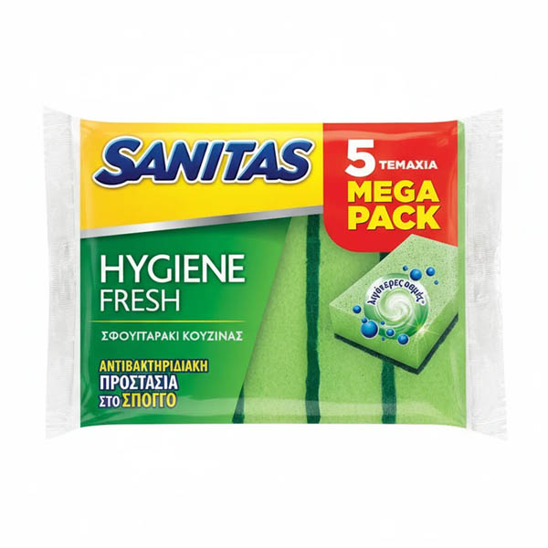 SANITAS ΣΦΟΥΓΓΑΡΑΚΙ ΚΟΥΖΙΝΑΣ ΑΝΤΙΒΑΚΤ/ΚΟ 5τεμ. HYGIENE FRESH