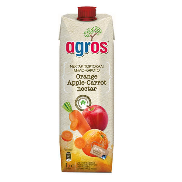 AGROS ΧΥΜΟΣ 1lit - (ΠΟΡΤΟΚΑΛΙ-ΜΗΛΟ-ΚΑΡΟΤΟ ΝΕΚΤΑΡ)