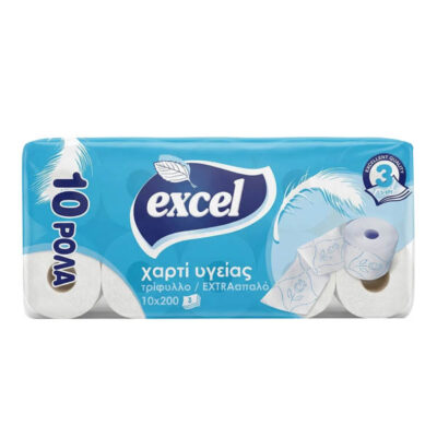 EXCEL ΧΑΡΤΙ ΥΓΕΙΑΣ 3φυλλο 105gr. - (10 ΡΟΛΑ) (EXTRA ΑΠΑΛΟ)
