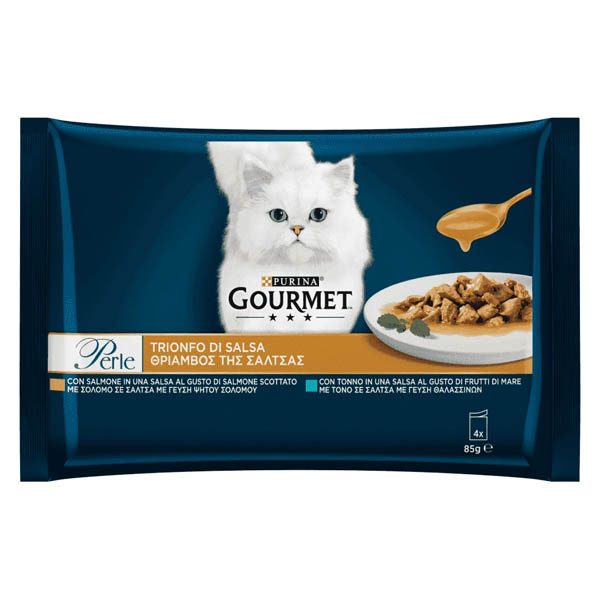 GOURMET PERLE ΓΑΤΟΤΡΟΦΗ 4x85gr - (ΦΙΛΕΤΑΚΙΑ ΣΕ ΣΑΛΤΣΑ ΜΕ ΨΑΡΙΑ)