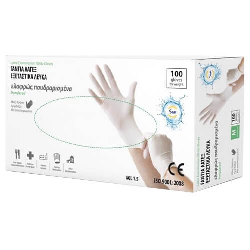 SAM ΓΑΝΤΙΑ ΛΑΤΕΞ ΕΛΑΦΡ. ΠΟΥΔΡΑΡΙΣΜΕΝΑ ΛΕΥΚΑ (100τεμ.) - (SMALL)