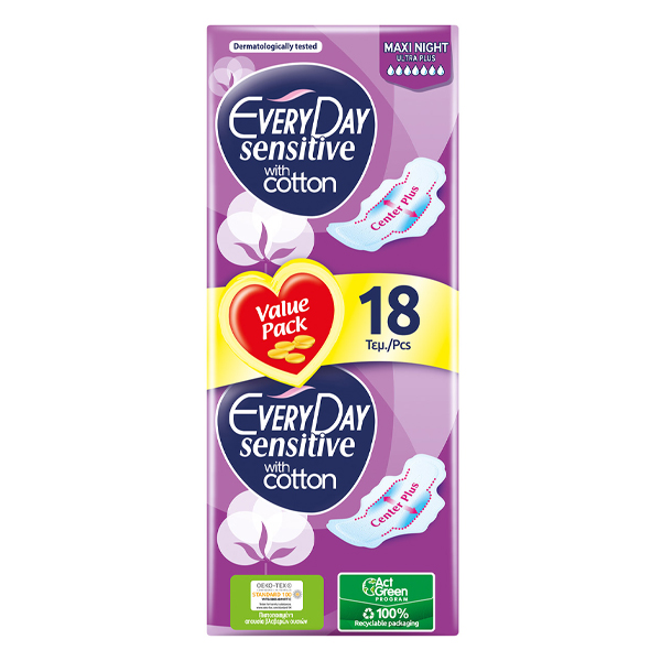 EVERYDAY ΣΕΡΒΙΕΤΕΣ SENSITIVE 18τεμ. - (MAXI NIGHT ULTRA PLUS) (0639)