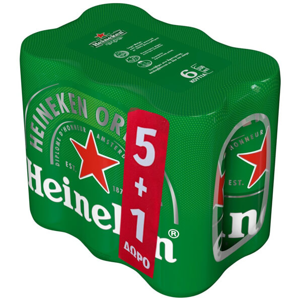 HEINEKEN ΜΠΥΡΑ ΚΟΥΤΙ vol 5% (6x330ml) - (5+1 ΔΩΡΟ)