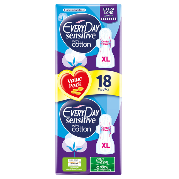 EVERYDAY ΣΕΡΒΙΕΤΕΣ SENSITIVE 18τεμ. - (EXTRA LONG ULTRA PLUS) (0866)-(2)