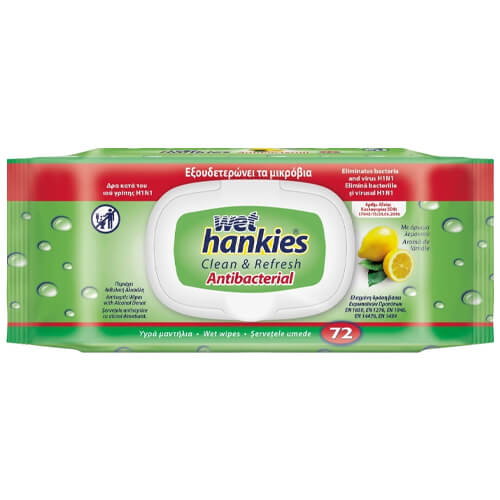 WET HANKIES ΥΓΡΑ ΜΑΝΤΗΛΑΚΙΑ 72τεμ. - (ΛΕΜΟΝΙ)