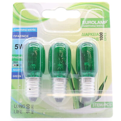 EUROLAMP ΛΑΜΠΑ ΝΥΚΤΟΣ 5W E14 ΠΡΑΣΙΝΗ (3τεμ.) - (800-88184)
