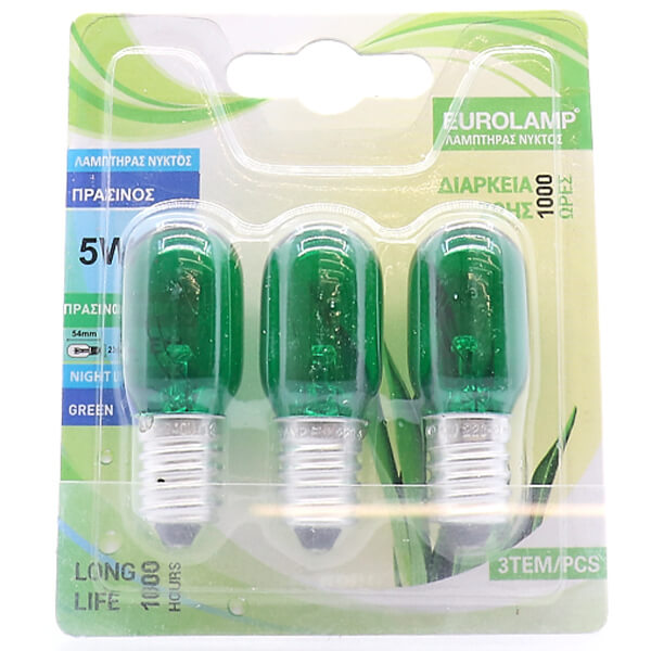 EUROLAMP ΛΑΜΠΑ ΝΥΚΤΟΣ 5W E14 ΠΡΑΣΙΝΗ (3τεμ.) - (800-88184)