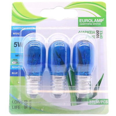 EUROLAMP ΛΑΜΠΑ ΝΥΚΤΟΣ 5W E14 ΜΠΛΕ (3τεμ.) - (800-88185)