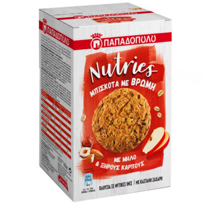 ΠΑΠΑΔΟΠΟΥΛΟΥ ΜΠΙΣΚΟΤΑ NUTRIES 150gr. - (ΜΗΛΟ ΚΑΙ ΞΗΡΟΥΣ ΚΑΡΠΟΥΣ)