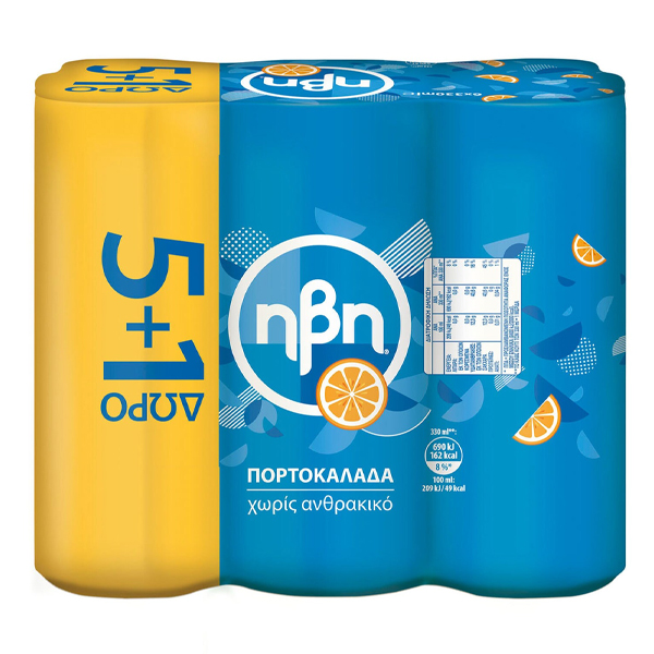 ΗΒΗ ΠΟΡΤΟΚΑΛΑΔΑ ΧΩΡΙΣ ΑΝΘΡΑΚΙΚΟ (6x330ml) - (ΜΠΛΕ) (5+1 ΔΩΡΟ)