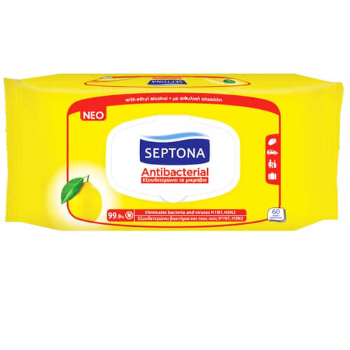 SEPTONA ΥΓΡΑ ΜΑΝΤΗΛΑΚΙΑ (60τεμ.) - (ΛΕΜΟΝΙ/ΑΝΤΙΒΑΚΤΗΡΙΔΙΑΚΑ)